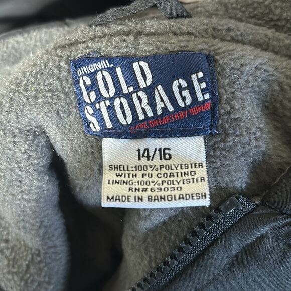 Cold Storage Black Fleece Lined Zip Up Hooded Windbreaker Coat Size 14/16 - Picture 9 of 13